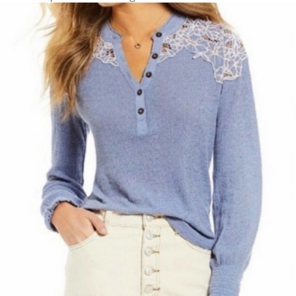 Free People Just Duck Easy Breezy Appliqué Henley